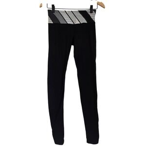Lululemon Align Black Fold Over Waistband Striped Athletic Leggings Size 4
